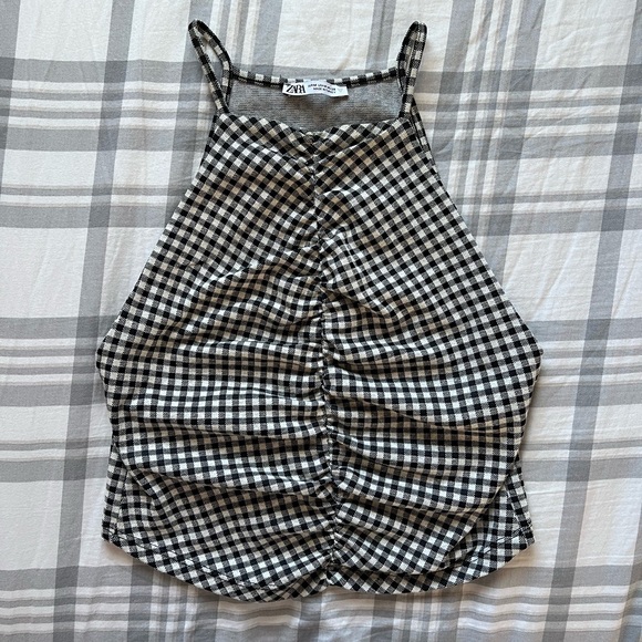 Zara black and white gingham tank top with ruched detail - Picture 2 of 4